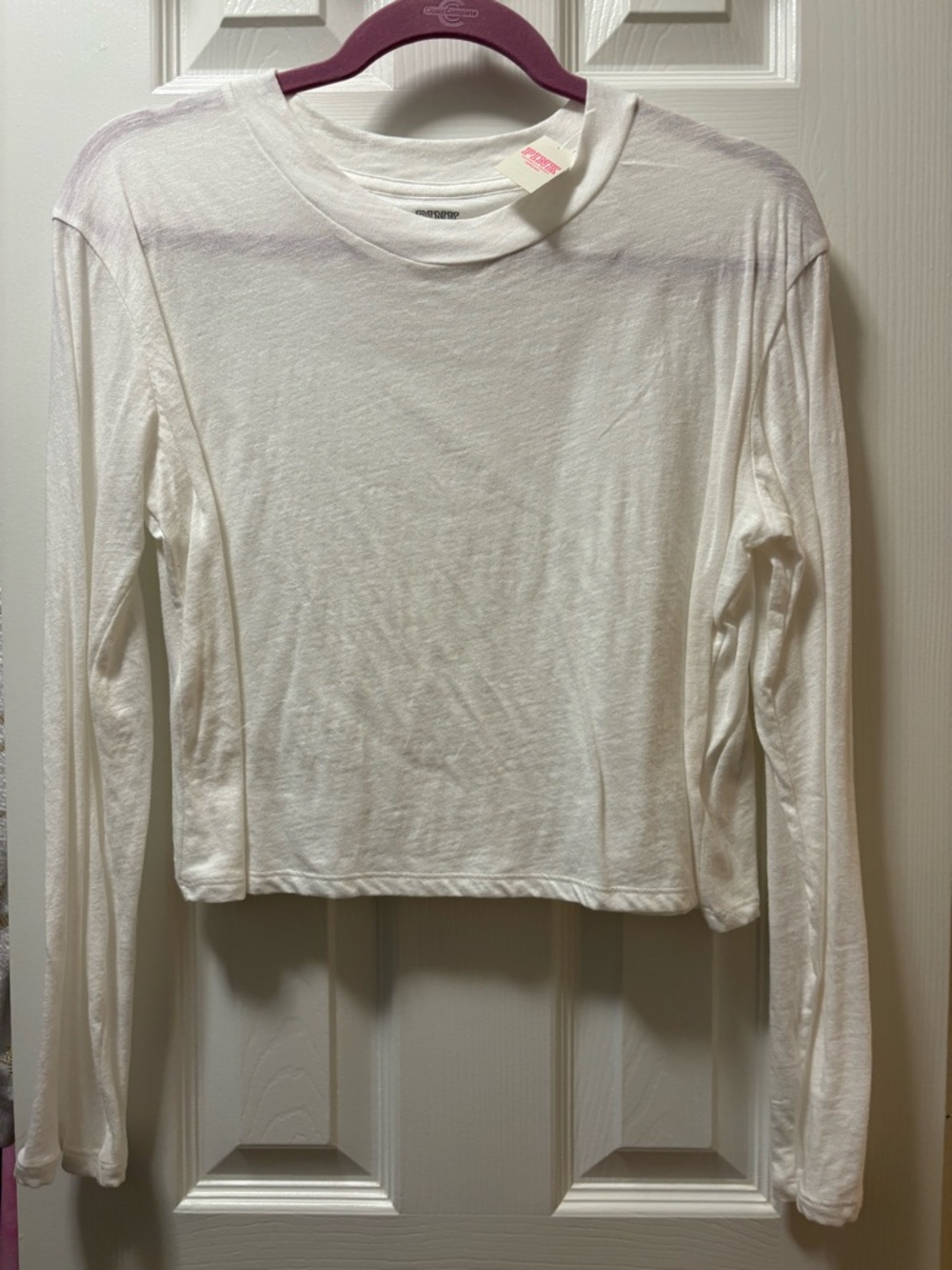 Victoria's Secret PINK White Long-Sleeve Crewneck Top